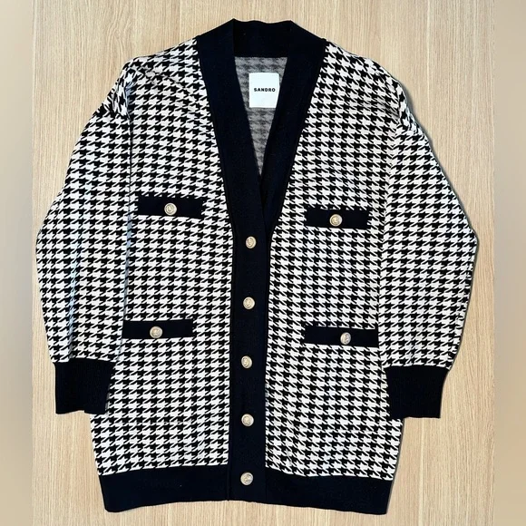 *NWOT Sandro Long houndstooth coatigan in black/ecru